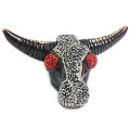 Ox Cow Head Precious Stone Pendant Necklace with Rinestone Crystal Bead